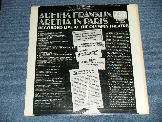 画像: ARETHA FRANKLIN - ARETHA IN PARIS  (MATRIX # A)ST-A-681373-B/B)ST-A-681374-B  ) ( Ex/Ex Looks:Ex- : EDSP)  / 1968 US AMERICA 1st pres  "RED & Green Label" "1841 BROADWAY Label" Used LP  