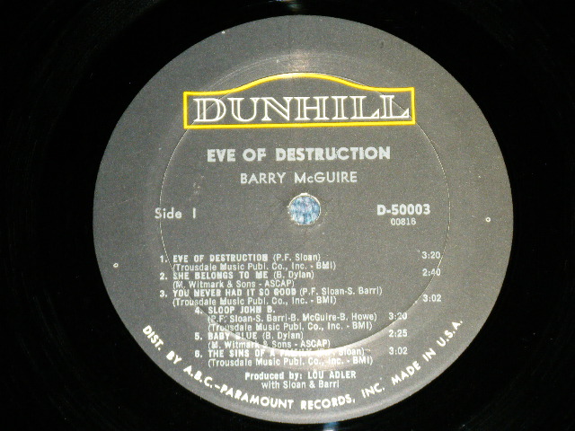 画像: BARRY McGUIRE - EVE OF DESTRUCTION ( Ex/Ex++ :Looks:Ex++: B-1:Ex )   /  1965 US AMERICA ORIGINAL MONO Used  LP