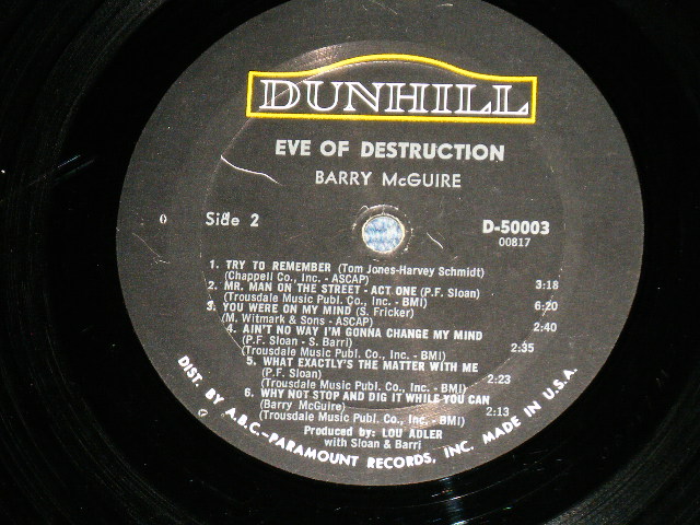画像: BARRY McGUIRE - EVE OF DESTRUCTION ( Ex++/Ex+++ Looks:Ex++)   /  1965 US AMERICA ORIGINAL MONO Used  LP