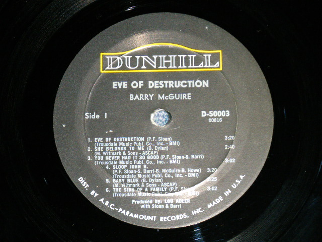 画像: BARRY McGUIRE - EVE OF DESTRUCTION ( Ex++/MINT- )   /  1965 US AMERICA ORIGINAL MONO Used  LP