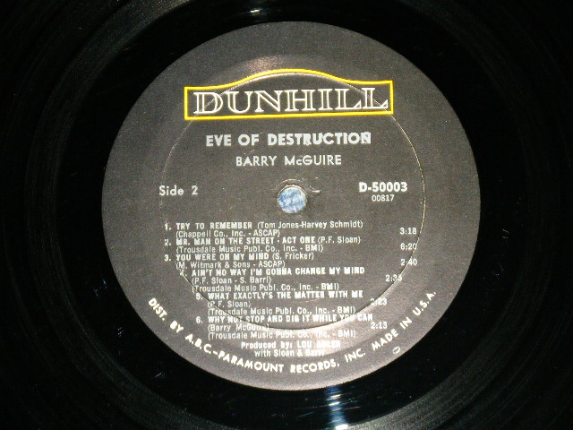 画像: BARRY McGUIRE - EVE OF DESTRUCTION ( Ex++/MINT- )   /  1965 US AMERICA ORIGINAL MONO Used  LP