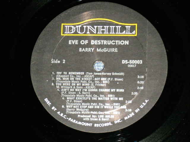 画像: BARRY McGUIRE - EVE OF DESTRUCTION ( Ex+/Ex+++ : Tape seam)   /  1965 US AMERICA ORIGINAL "PROMO Stamp" STEREO Used  LP