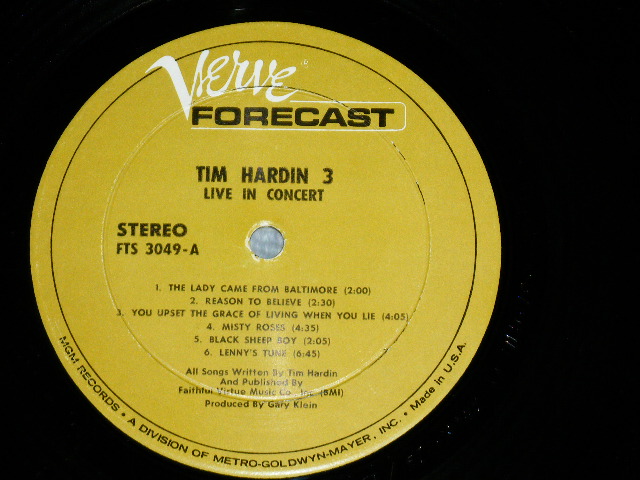画像: TIM HARDIN - 3/LIVE IN CONCERT (MATRIX NUMBER   A)  FT/FTS-3049 S-1 MGS-1548  W.C./ B)   FT/FTS-3049 S -2  MGS-1549 W.C.)  ( VG+++/Ex+++ Looks:Ex++ : WOL) / 1968 US AMERICA ORIGINAL 1st Press Label   STEREO Used LP 