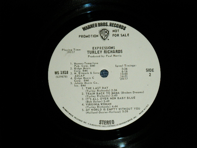 画像: TURLEY RICHARDS - EXPRESSIONS (Ex+++/MINT- )   / 1971 US AMERICA " WHITE LABEL PROMO" Used LP 