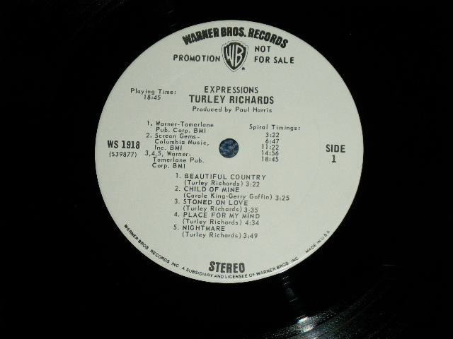 画像: TURLEY RICHARDS - EXPRESSIONS (Ex+++/MINT- )   / 1971 US AMERICA " WHITE LABEL PROMO" Used LP 