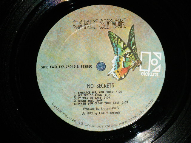 画像: CARLY SIMON - NO SECRETS ( Matrix #   A)EKS 75049 A CP    B)EKS 75049 B6 CP  ) (Ex+/Ex+++ ) / 1972 US AMERICA ORIGINAL "BUTTERFLY Label" Used  LP