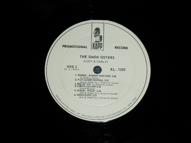 画像: SIMON SISTERS ( LUCY & CARLY SIMON) - THE SIMON SISTERS (Ex+/MINT-) / 1964 US AMERICA ORIGINAL "WHITE LABEL PROMO" MONO Used LP