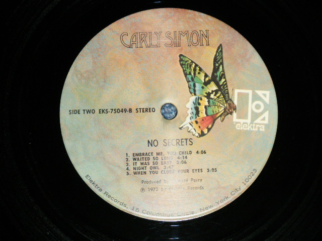 画像: CARLY SIMON - NO SECRETS ( Matrix #   A)EKS 75049 A5 RE CSM     B)EKS 75049 B4 CSM  ) (Ex+/Ex+++: BB ) / 1972 US AMERICA ORIGINAL "BUTTERFLY Label" Used  LP 