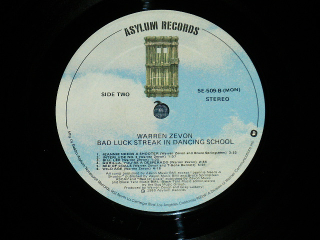 画像: WARREN ZEVON - BAD LUCK STREAK IN DANCING SCHOOL (Matrix #   A) 5E-509 A-5 SLM △24663x(4)  B) 5E-509 B-5 SLM △24663x(1)  ) ( Ex++/MINT)  / 1980 US AMERICA ORIGINAL Used LP 