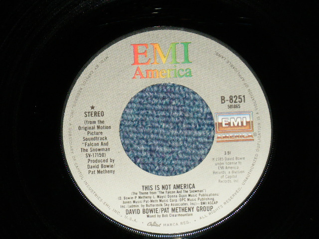 画像: FAVID BOWIE / PAT METHENY GROUP - THIS IS NOT AMERICA ( Ex++/Ex++;- ) / 1985 US AMERICA ORIGINAL "PROMO Only Same Flip " Used 7" Single 