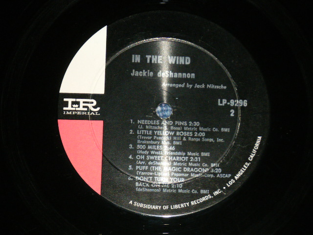 画像: JACKIE DeSHANNON  DE SHANNON -  IN THE WIND( Ex++/Ex+++ Looks:MINT- ) / 1965 US AMERICA ORIGINAL 1st press "PINK Label" MONO  Used LP 