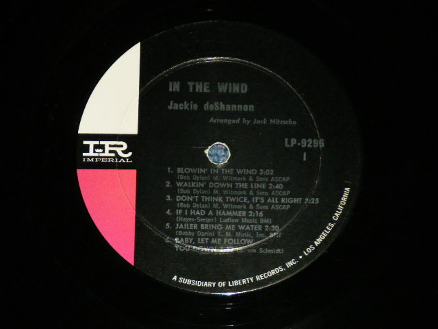 画像: JACKIE DeSHANNON  DE SHANNON -  IN THE WIND( Ex++/Ex+++ Looks:MINT- ) / 1965 US AMERICA ORIGINAL 1st press "PINK Label" MONO  Used LP 
