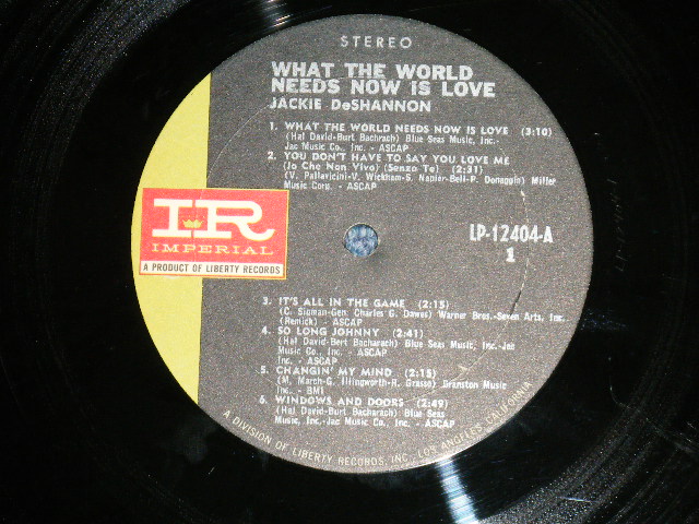 画像: JACKIE DeSHANNON  DE SHANNON - WHAT THE WORLD NEEDS NOW IS LOVE ( Exz++/Ex+++  ) / 1967 US AMERICA ORIGINAL STEREO Used LP 