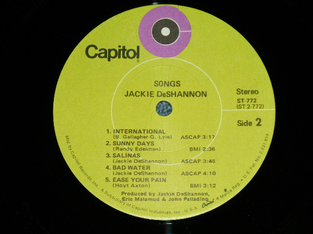 画像: JACKIE DeSHANNON  DE SHANNON - SONGS ( Ex+++/MINT- ) / 1971 US AMERICA ORIGINAL 1st Press "GREEN Label" Used LP 