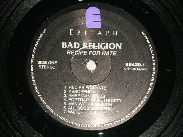 画像: BAD RELIGION -  RECIDE FOR HATE ( Ex++/MINT-)  / 1993 US ORIGINAL Used LP 