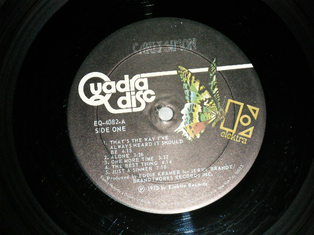 画像: CARLY SIMON - CARLY SIMON ( With Poster Lyric)  (Ex++/Ex+++ :BB ) / 1973  US AMERICA  ORIGINAL "QUADRA DISC: 4 Channel Disc" "Custom BUTTERFLY Label" Used  LP