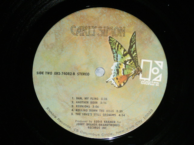 画像: CARLY SIMON - CARLY SIMON ( Matrix #   Matrix #   1974 Version?   A)EKS 74082 A-5 CP ZSR-TD-3-29-74    B)EKS 74082 B-1 CTH STERLING    ) (Ex++/Ex+++) / 1971 US AMERICA  ORIGINAL "BUTTERFLY Label" Used  LP