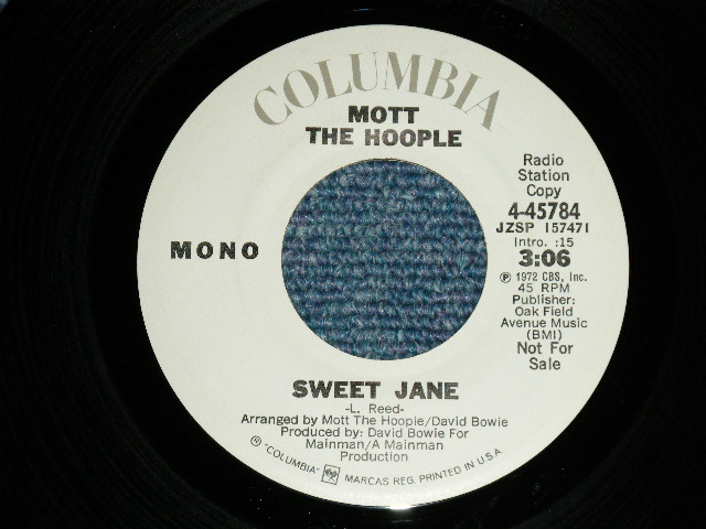 画像: MOTT THE HOOPLE  - SWEET JANE  : MONO / STEREO ( MINT-/MINT- ) / 1972 US AMERICA  ORIGINAL "WHITE Label PROMO" "PROMO ONLY SAME FLIP" Used 7" Single 