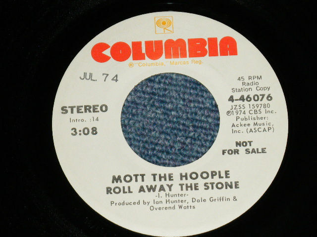 画像: MOTT THE HOOPLE  - ROLL AWAY THR STONE : MONO / STEREO  ( MINT-/MINT- : "DATE"STAMP OL  ) / 1974 US AMERICA ORIGINAL "WHITE Label PROMO" "PROMO ONLY SAME FLIP" Used 7" Single 