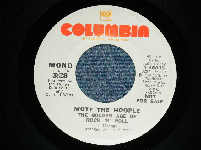 画像: MOTT THE HOOPLE  - The GOLDEN AGE OF ROCK 'N' ROLL   : MONO / STEREO ( MINT-/MINT- ) / 1974 US AMERICA  ORIGINAL "WHITE Label PROMO" "PROMO ONLY SAME FLIP" Used 7" Single 