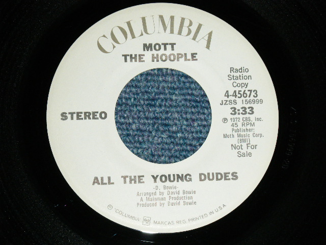 画像: MOTT THE HOOPLE  - ALL THE YOUNG DUDES  : MONO / STEREO ( MINT-/MINT- ) / 1972 US AMERICA  ORIGINAL "WHITE Label PROMO" "PROMO ONLY SAME FLIP" Used 7" Single 