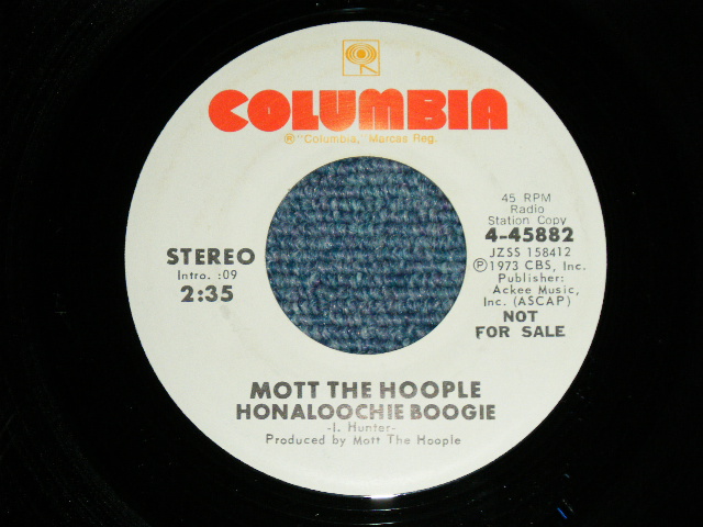 画像: MOTT THE HOOPLE  - HONALOOCHIE BOOGIE   : MONO / STEREO ( Ex+/Ex+ ) / 1973 US AMERICA  ORIGINAL "WHITE Label PROMO" "PROMO ONLY SAME FLIP" Used 7" Single 