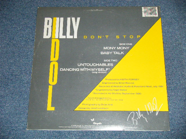 画像: BILLY IDOL - DON'T STOP ( MONY MONY. BABY TALK, UNTOUCHABLES, DANCING WITH MYSELF )  (Ex/Ex+++)  / 1981 US AMERICA ORIGINAL Used  4 tracks 12" EP  