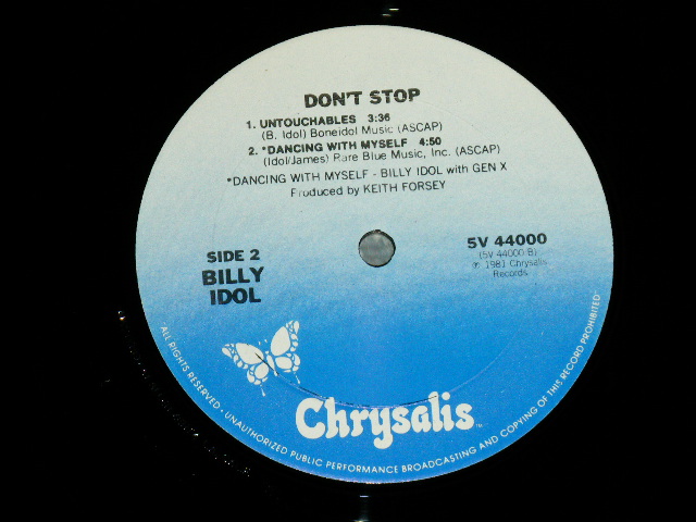 画像: BILLY IDOL - DON'T STOP ( MONY MONY. BABY TALK, UNTOUCHABLES, DANCING WITH MYSELF )  (Ex/Ex+++)  / 1981 US AMERICA ORIGINAL Used  4 tracks 12" EP  