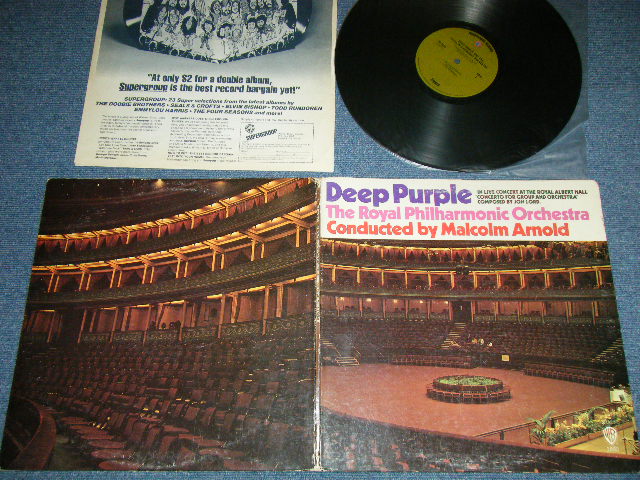 画像1: DEEP PURPLE The ROYAL PHILHARMONIC Orchestra Conducted by MALCOLM ARNOLD - DEEP PURPLE The ROYAL PHILHARMONIC Orchestra Conducted by MALCOLM ARNOLD: IN LIVE AT THE ROYAL ALBERT HALL : CONCERTO FOR GROUP AND ORCHESTRA  (  Matrix #    A)  39672-1 D-2   B)  39673-1 D-2 ) ( Ex/Ex-,Ex++ : EDSP)  / 1971 US AMERICA  ORIGINAL 1st Press " GREEN With 'WB' Logo on Top Label"  Used  LP 