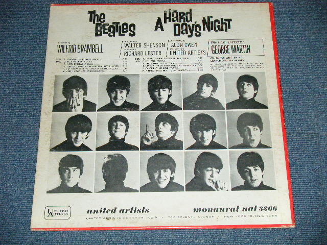 画像: THE BEATLES - A HARD DAYS NIGHT (Sound Track) ( Matrix #A)UAL 3366A-1AH   B)UAL 3366B-1AK) (Ex++/Ex+++ Looks:Ex+++) / 1964 US AMERICA ORIGINAL 1st Press "BLACK with 'UNITED'in GOLD,'ARTISTS' in WHITE Label" MONO Used LP