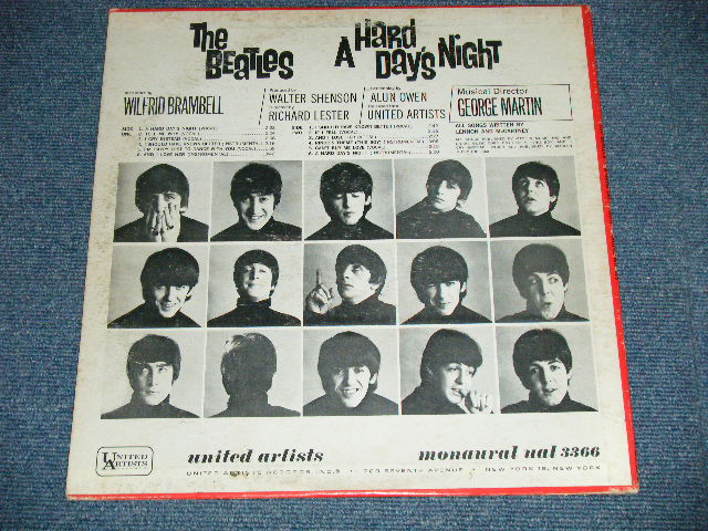画像: THE BEATLES - A HARD DAYS NIGHT ( Sound Track ) ( Matrix #A) UAL 3366-1J   B) UAL 3366-1B-1BB ) ( VG+++/Ex++)  / 1964 US AMERICA ORIGINAL 1st Press "BLACK with 'UNITED'in GOLD,'ARTISTS' in WHITE Label" MONO Used  LP