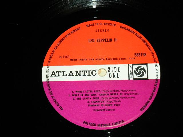 画像: LED ZEPPELIN - LED ZEPPELIN II ( 1st Press RED & PLUM Label) ( Matrix Number A) 588198 A//2 : B) 588198 ▽B//2  ) (VG+++/POOR )  / 1969 UK ENGLAND ORIGINAL "1st RED & PLUM Press Label" Used LP 