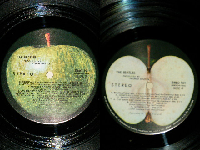 画像:  BEATLES  - THE BEATLES ( WHITE ALBUM ) ( A1637157) ( Matrix #     A) SWBO-1- 101-F85   B) SWBO-2- 101-G-82  A-60830   C) SWBO-3- 101-J-85  D) SWBO-2- 101-G-82  )  (ALL ONSERTS : 1xPoster + 4x Pin up's  )    )  ( Ex+++/MINT- )  / 1968 US AMERICA ORIGINAL " 1st Press : A-6 : "BUNGALOW BILL" Credit on Label "  "APPLE  Label"  Used 2-LP 