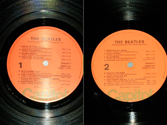画像:  BEATLES  - THE BEATLES ( WHITE ALBUM ) ( Matrix #     A) SWBO-1- 101-F85   B) SWBO-2- 101-G-82  A-60830   C) SWBO-3- 101-J-85  D) SWBO-2- 101-G-82     MASTERED BY CAPITOL )  (NO Insetrs )    )  ( Ex+/Ex+++ )  / 1976 Version US AMERICA "ORANGE Label" Used 2-LP 