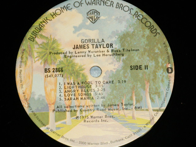 画像: JAMES TAYLOR - GORILLA ( MATRIX #   A) BS-1-2866   41076-1 B   B) BS-2-2866  41077-1B ) ( Ex++/MINT-  B-5:Ex) / 1975 US AMERICA ORIGINAL  uSED  LP 