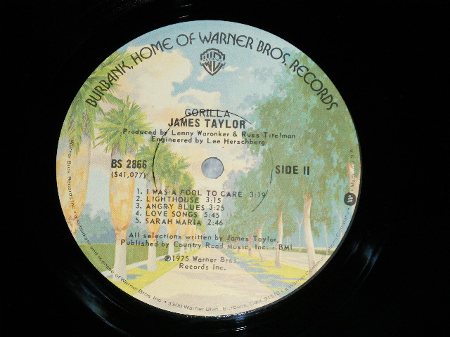 画像: JAMES TAYLOR - GORILLA ( MATRIX #    A) BS-1-2866 LW 2    B) BS-2-2866 LW 2 ) ( MINT-/MINT-) / 1975 US AMERICA ORIGINAL  uSED  LP 