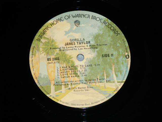 画像: JAMES TAYLOR - GORILLA ( MATRIX #   A) BS-1-2866   41076-1 XX   B) BS-2-2866  41077-1 ) ( Ex++/MINT-) / 1975 US AMERICA ORIGINAL  uSED  LP 