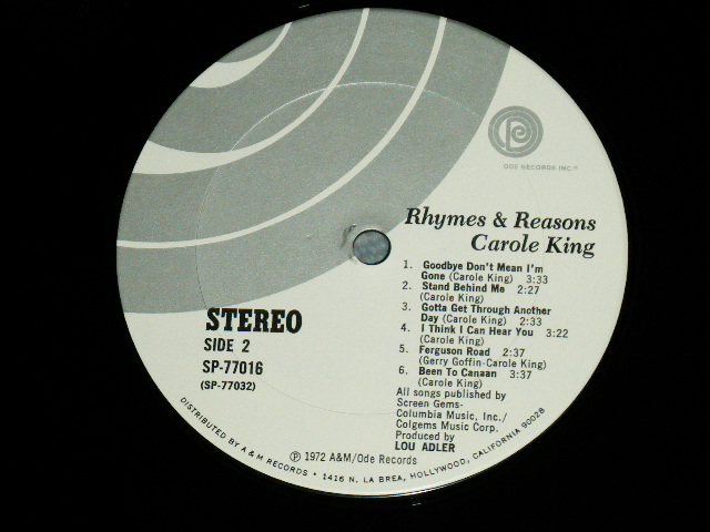 画像: CAROLE KING - RHYMES & REASONS   ( Matrix # 7A) ODE SP 77031 Re-2 T1 / B) ODE SP 77032 RE-2 P5 ) ( Ex+++/MINT-  ) / 1972 Us AMERICA ORIGINAL  Used LP5