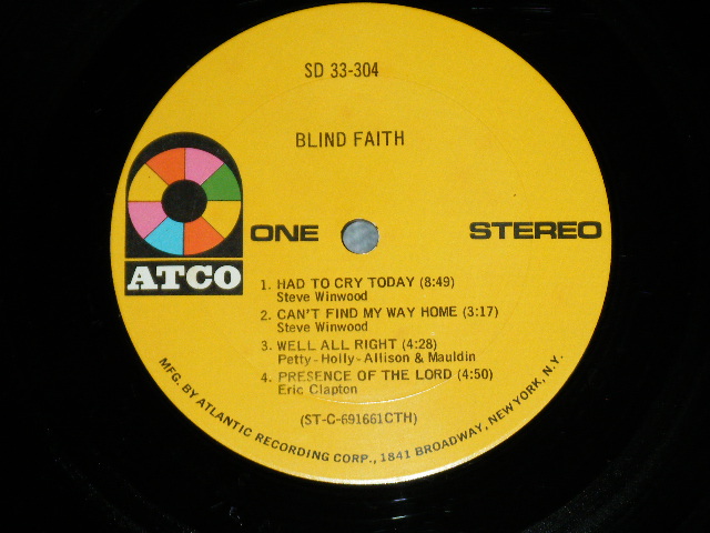 画像: BLIND FAITH - BLIND FAITH  "Group Cover"  (Matrix #  A) ST-C-691661-A-1  LW AT RG /B) ST-C-691662-A-1  LW  AT)  ( MINT-/Ex+++ Looks:E\MINT-  / 1969 US AMERICA ORIGINAL "YELLOW Label"  "1841 BROADWAY Label"  Used LP 