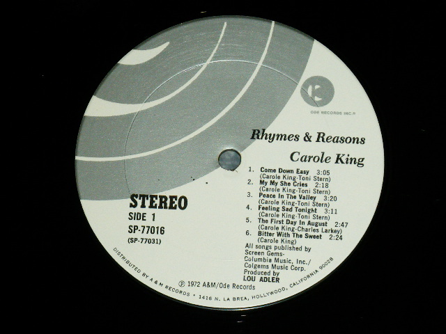 画像: CAROLE KING - RHYMES & REASONS   ( Matrix # 7A) ODE SP 77031 Re-2 T1 / B) ODE SP 77032 RE-2 P5 ) ( Ex+++/MINT-  ) / 1972 Us AMERICA ORIGINAL  Used LP5