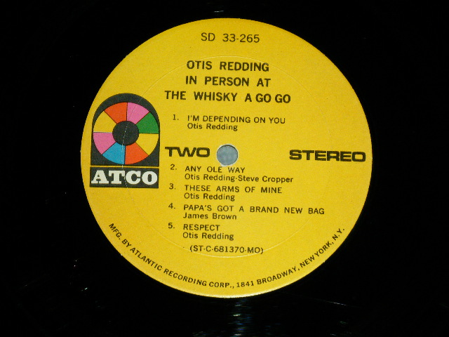 画像: OTIS REDDING -  IN PERSON :AT THE WHISKY AGO GO  ( Matrix #   A) STC-681369-A / B) STC-681370-A)  ( Ex+/Ex++ Looks:Ex+)  / 1969 Version US AMERICA  2nd Press "YELLOW  Label with 1841 BROADWAY" Used LP 