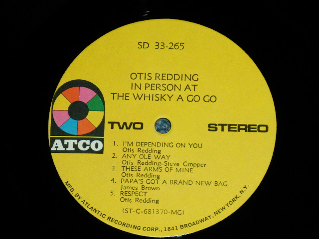 画像: OTIS REDDING -  IN PERSON :AT THE WHISKY AGO GO  ( Matrix #   A) STC-681369-A  / B) STC-681370-B )  ( MINT/MINT / 1969 Version US AMERICA  2nd Press "YELLOW  Label with 1841 BROADWAY" Used LP 