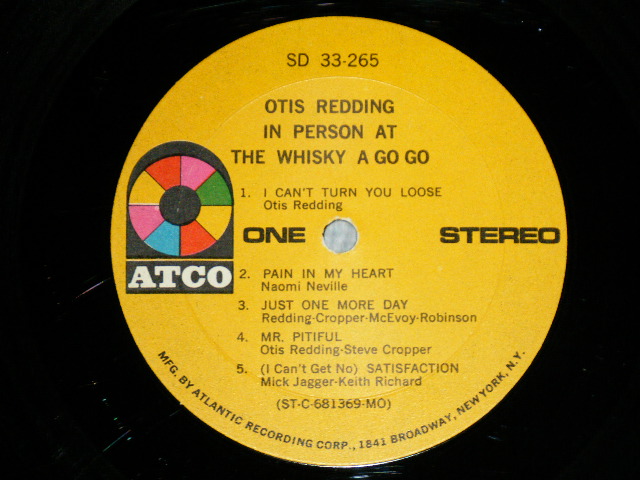 画像: OTIS REDDING -  IN PERSON :AT THE WHISKY AGO GO  ( Matrix #   A) STC-681369-A / B) STC-681370-A)  ( Ex+/Ex++ Looks:Ex+)  / 1969 Version US AMERICA  2nd Press "YELLOW  Label with 1841 BROADWAY" Used LP 