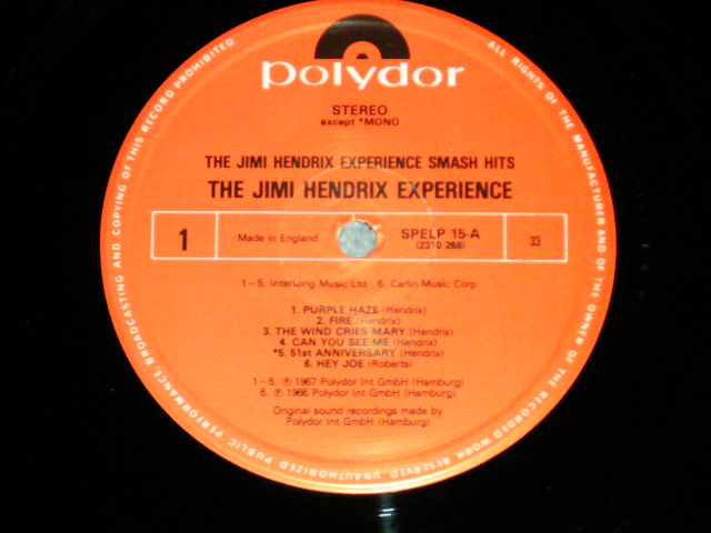 画像: JIMI HENDRIX - SMAXH HITS ( Matrix # A1/B1)  ( Ex++/Ex++ )  / 1970's  UK ENGLAND REISSUE  Used  LP 