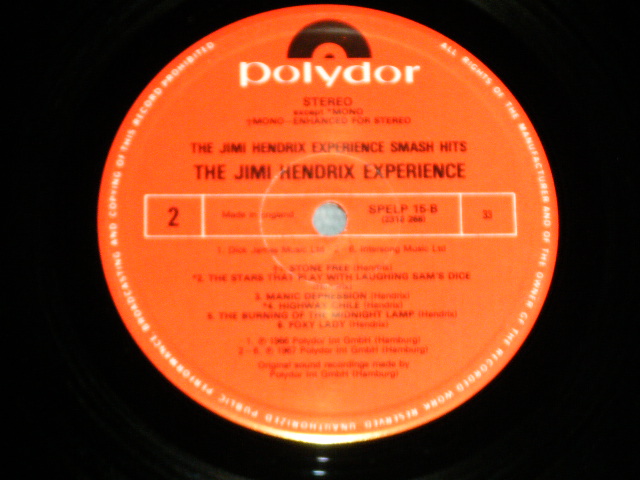 画像: JIMI HENDRIX - SMAXH HITS ( Matrix # A1/B1)  ( Ex++/Ex++ )  / 1970's  UK ENGLAND REISSUE  Used  LP 