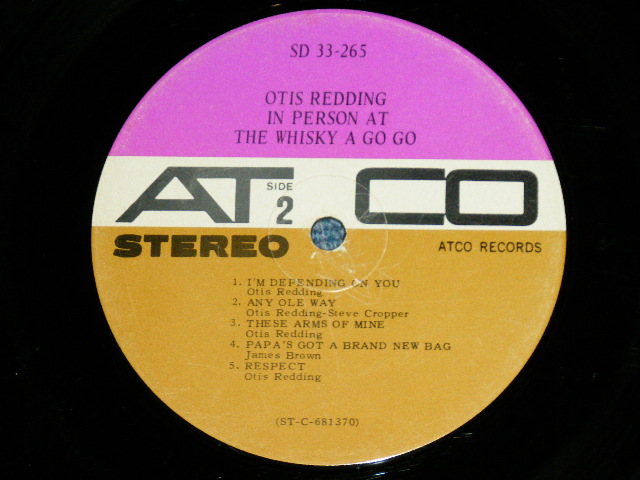 画像: OTIS REDDING -  IN PERSON :AT THE WHISKY AGO GO  ( Matrix #   A) STC-681369-3S/ B) STC-681370-2S )  ( Ex+/Ex) / 1968 US AMERICA ORIGINAL 1st Press "PURPLE & BROWN Label" Used LP 