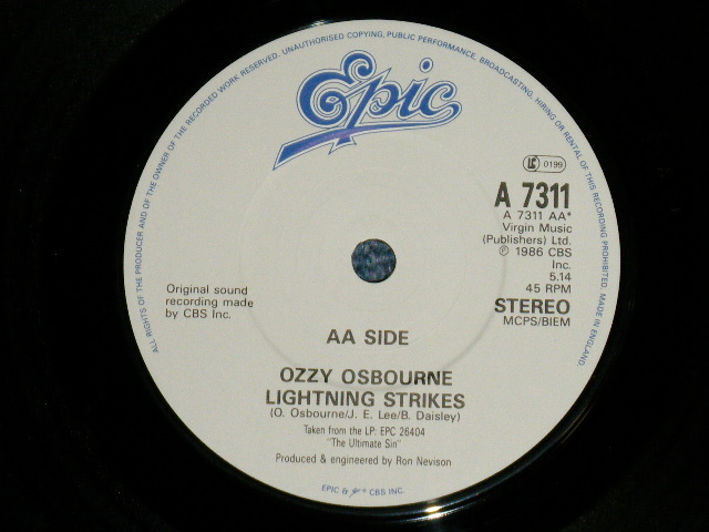 画像: OZZY OSBOURNE - THE ULTIMATE SIN : LIGHTNING STRIKES    ( Ex++/MINT)  / 1986 UK ENGLAND ORIGINAL  Used 7" Single with PICTURE SLEEVE  