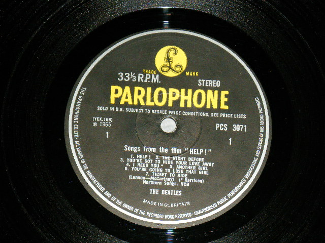 画像: THE BEATLES - HELP! (Matrix #A)XEX-549-2 9 RHM  B)XEX-550-2  5 ARD) (Ex++/Ex++ B-3~7:Ex, SWOBC, TEAROL,)/ 1965 UK ENGLAND ORIGINAL "Yellow & Black Label" MONO Used LP  