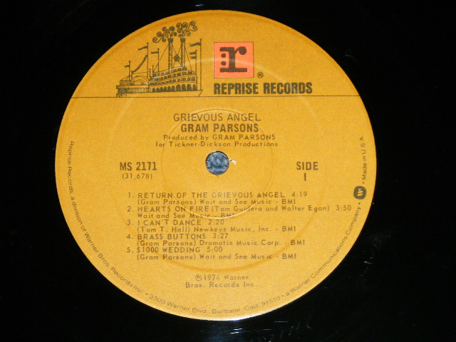 画像: GRAM PARSONS - GRIEVOUS ANGEL (Matrix #    A) MS-1-2171  WB #2 MS2171 (31678-1) WB 1-1 / B) MS-2-2171  WW 5 1-1) ( Ex/MINT- B-1:Ex )  / 1975 Version US AMERICA 2nd Press " NON STEREO and with 'W' Logo on Label" Used  LP 