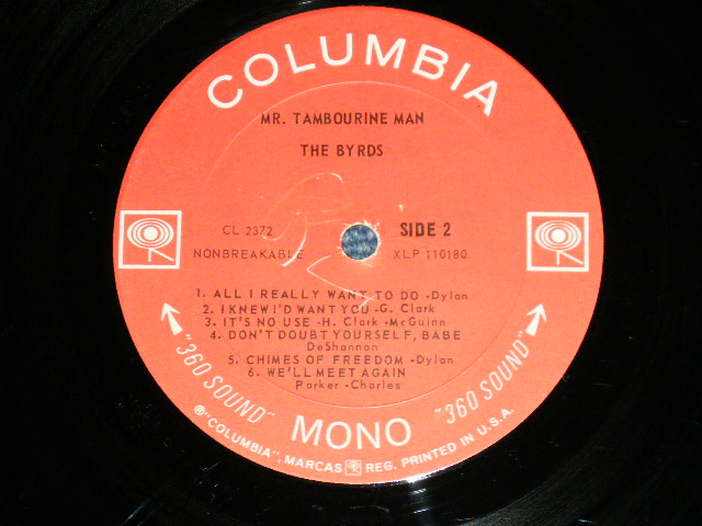 画像: THE BYRDS - MR.TAMBOURINE MAN ( Matrix # A)2E /B)2E ) ( VG+++/Ex+++ TapeSeam,EDSP) / 1966 Version US AMERICA  2nd Press "360 Sound  Label" MONO Used LP